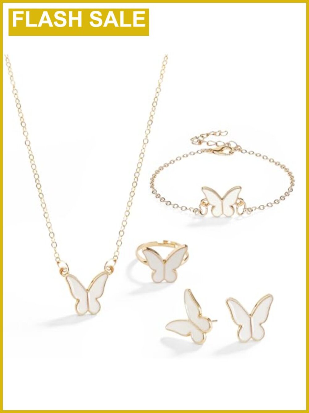 Butterfly Jewelry Set Necklace Bracelet Earrings Ring for Women